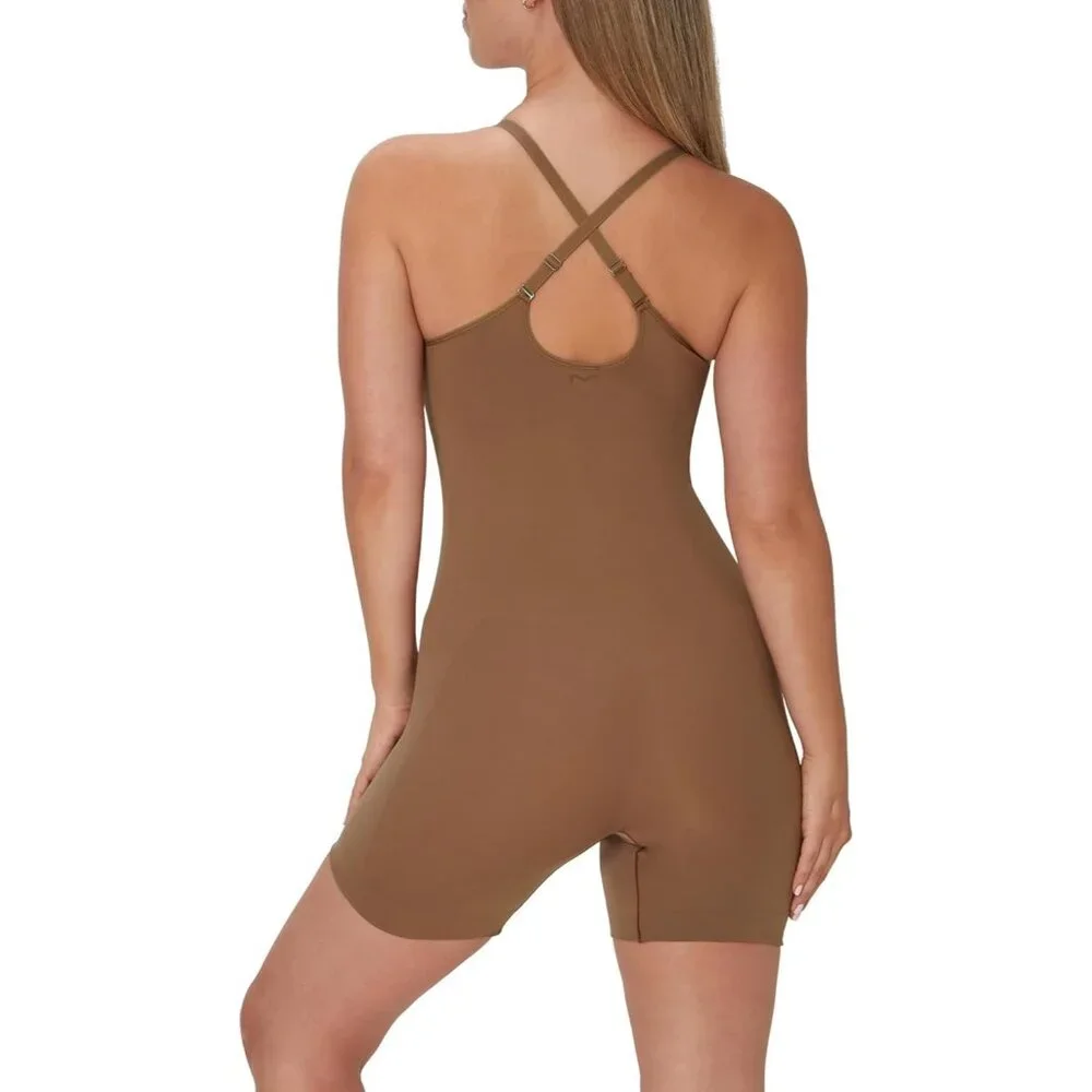 Women's Shapewear Slimmer Seamless Tummy Control Bronzed Mid-Thigh Bodysuit - Picture 3 of 5